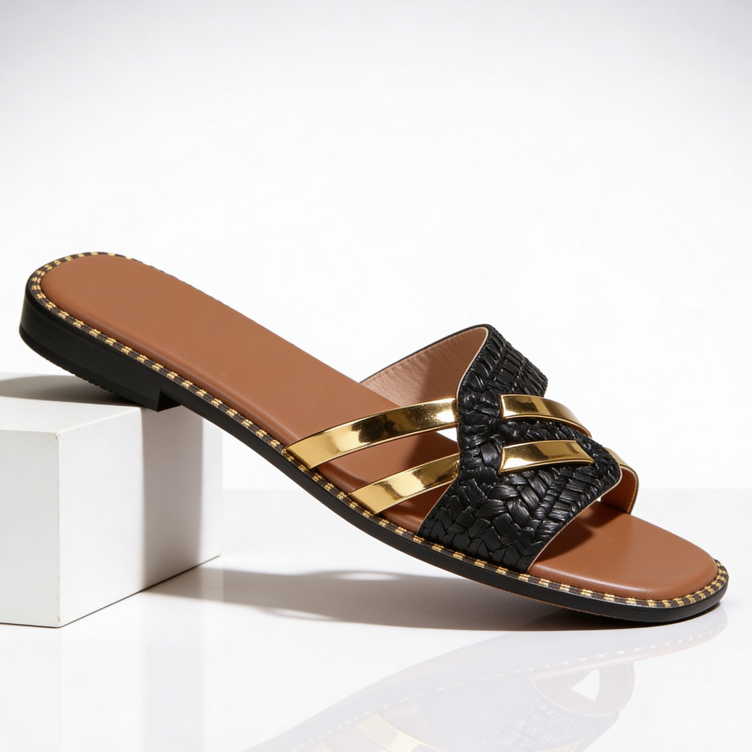 Margot | Gold Detail Slide Sandals