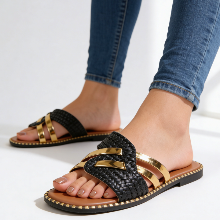 Margot | Gold Detail Slide Sandals
