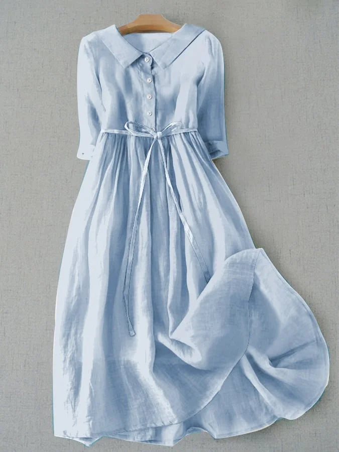 Isla Midi Dress - Elegant Cotton-Linen Comfort for Women