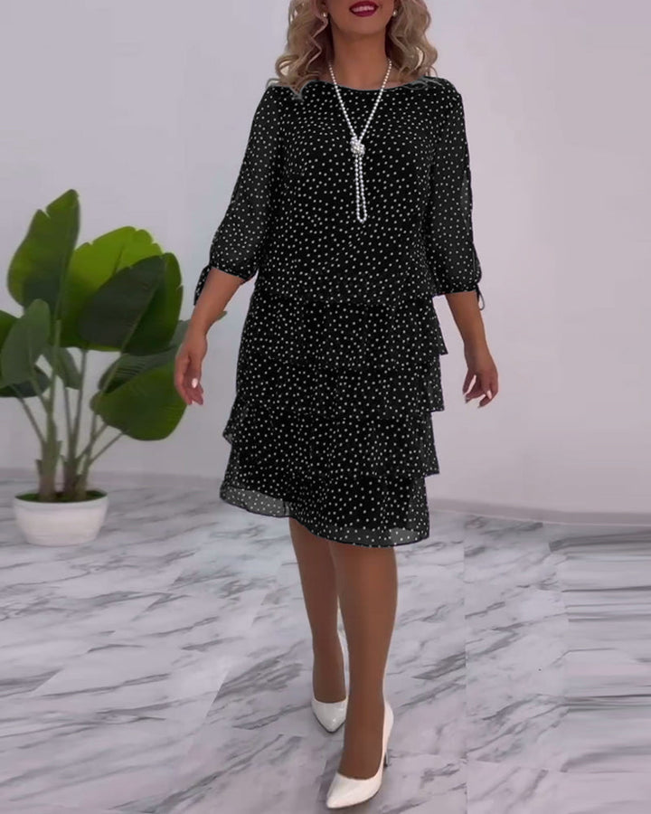 Eralyn - Polka Tiered Dress With Tie-Slit Sleeves