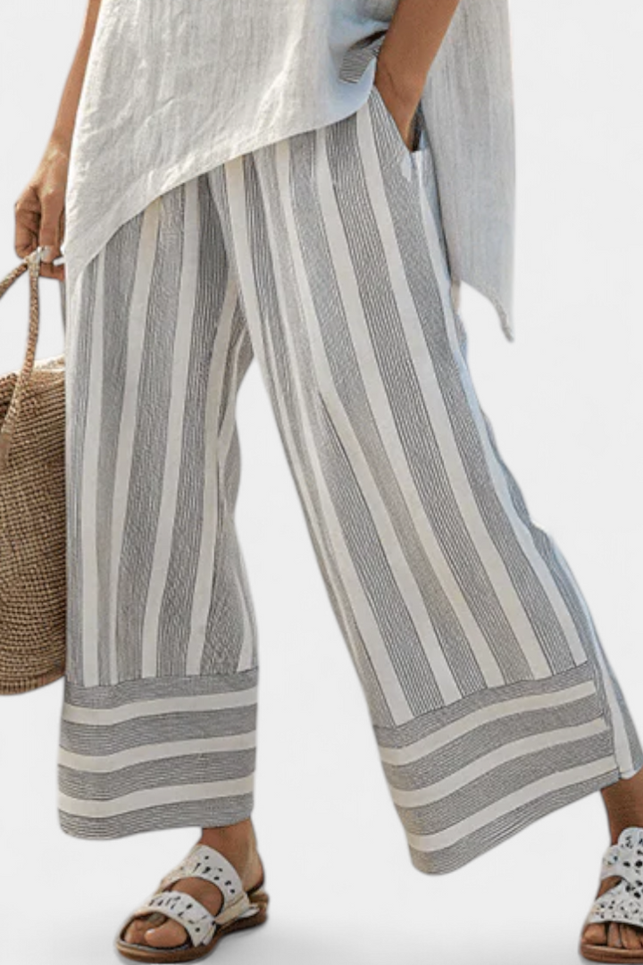 Talvora | Elegant Asymmetrical Blouse & Striped Trousers