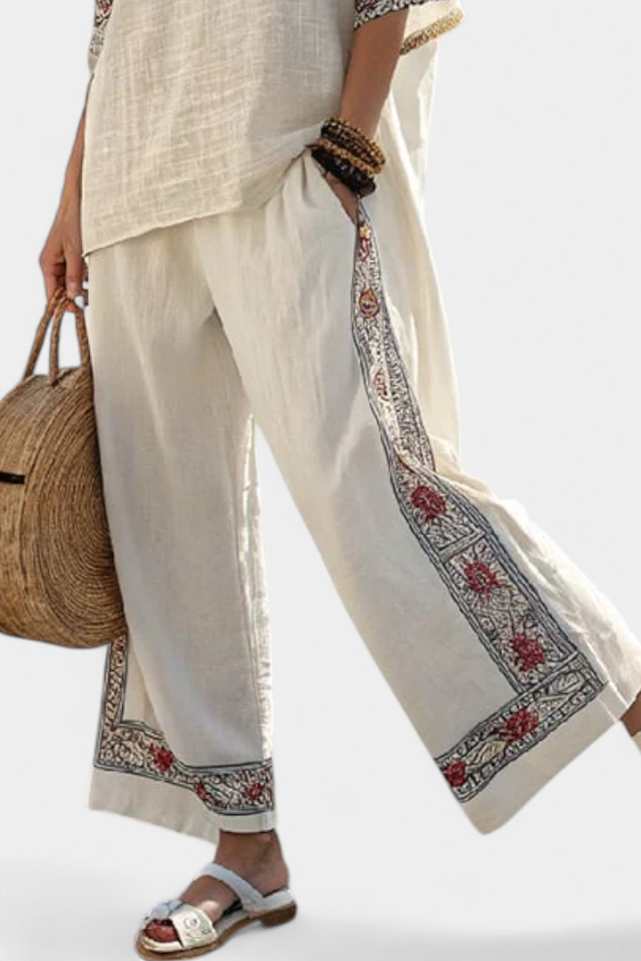 Tameric | Sophisticated Embroidered Raw Blouse & Wide Trousers